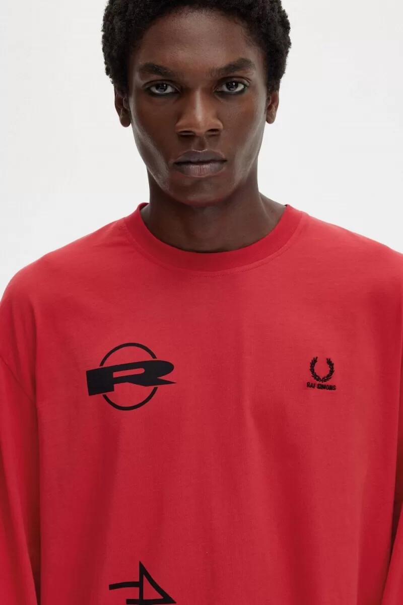 camiseta de manga larga estampada fred perry para hombre en rojo