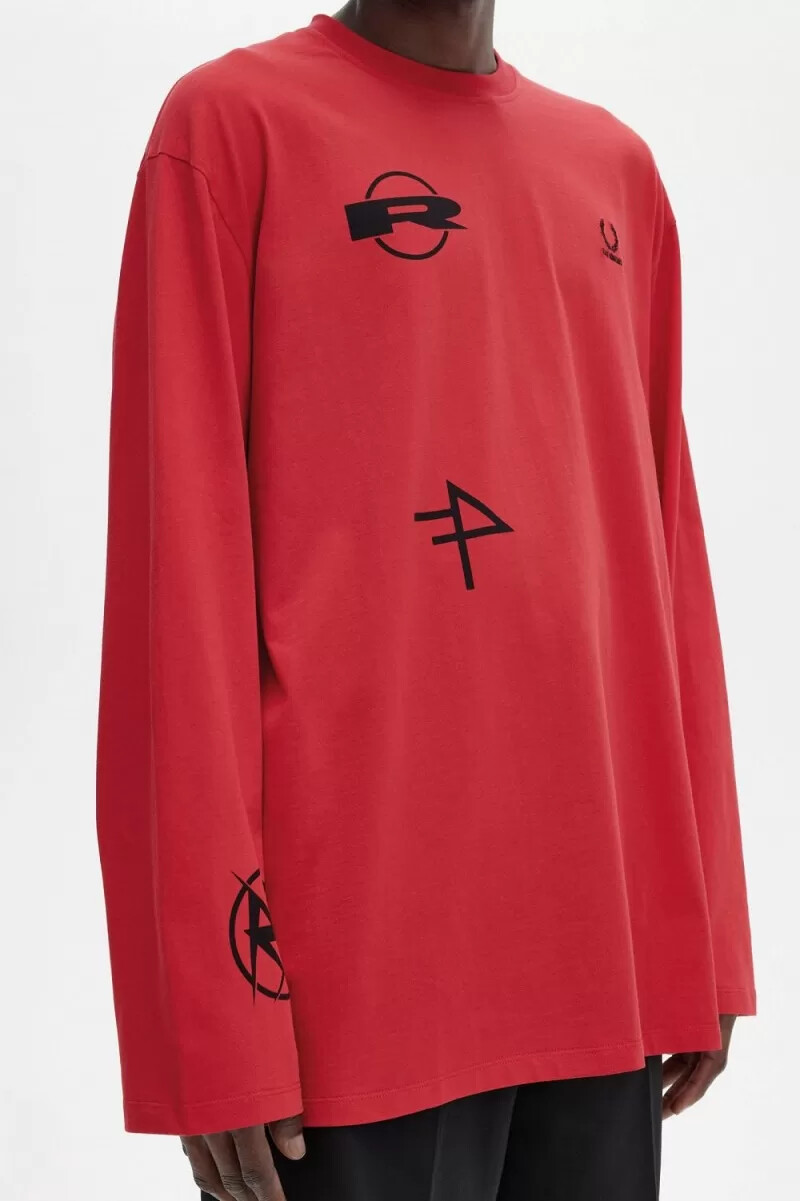 camiseta de manga larga estampada fred perry para hombre en rojo