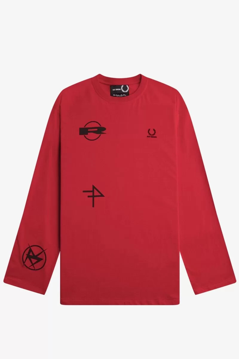 camiseta de manga larga estampada fred perry para hombre en rojo