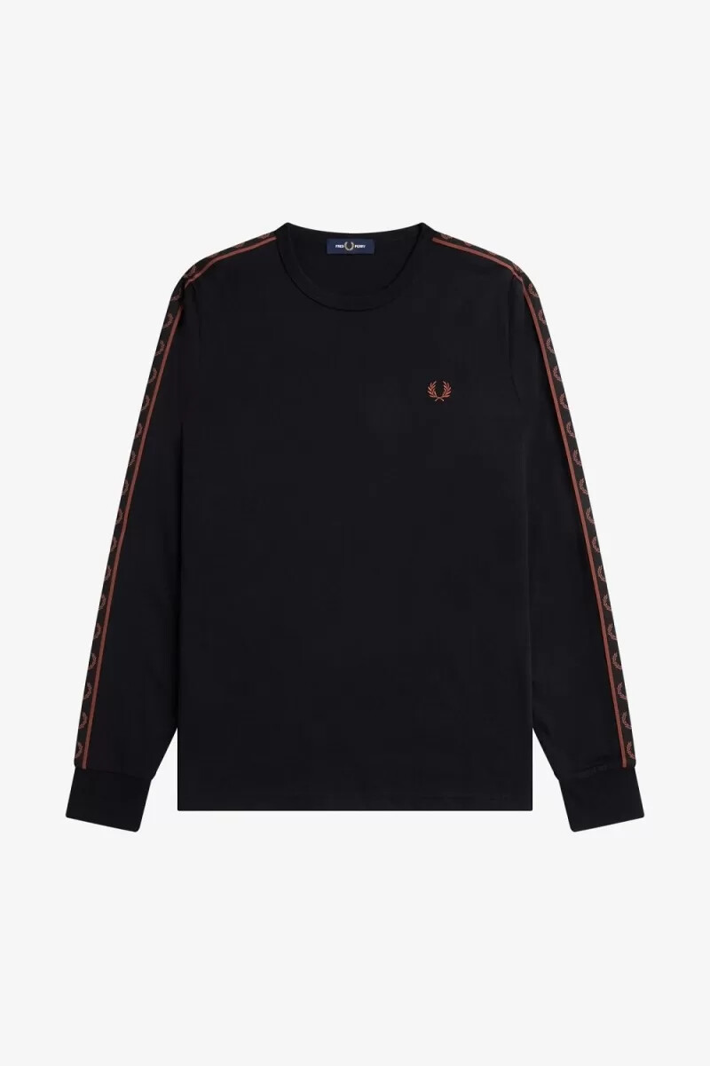 camiseta de manga larga con cinta fred perry para hombre color negro y marrón whisky