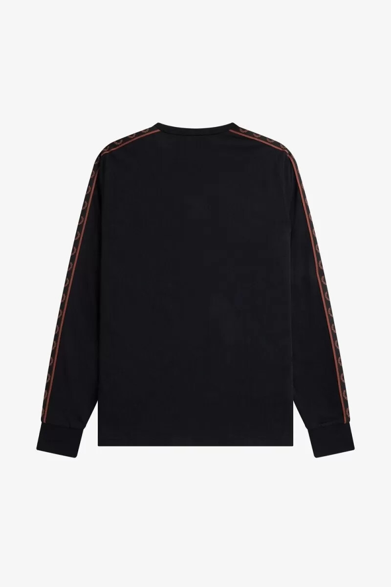 camiseta de manga larga con cinta fred perry para hombre color negro y marrón whisky