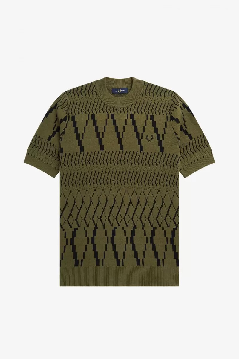 camiseta de punto con paneles de rombos de fred perry para hombre verde uniforme