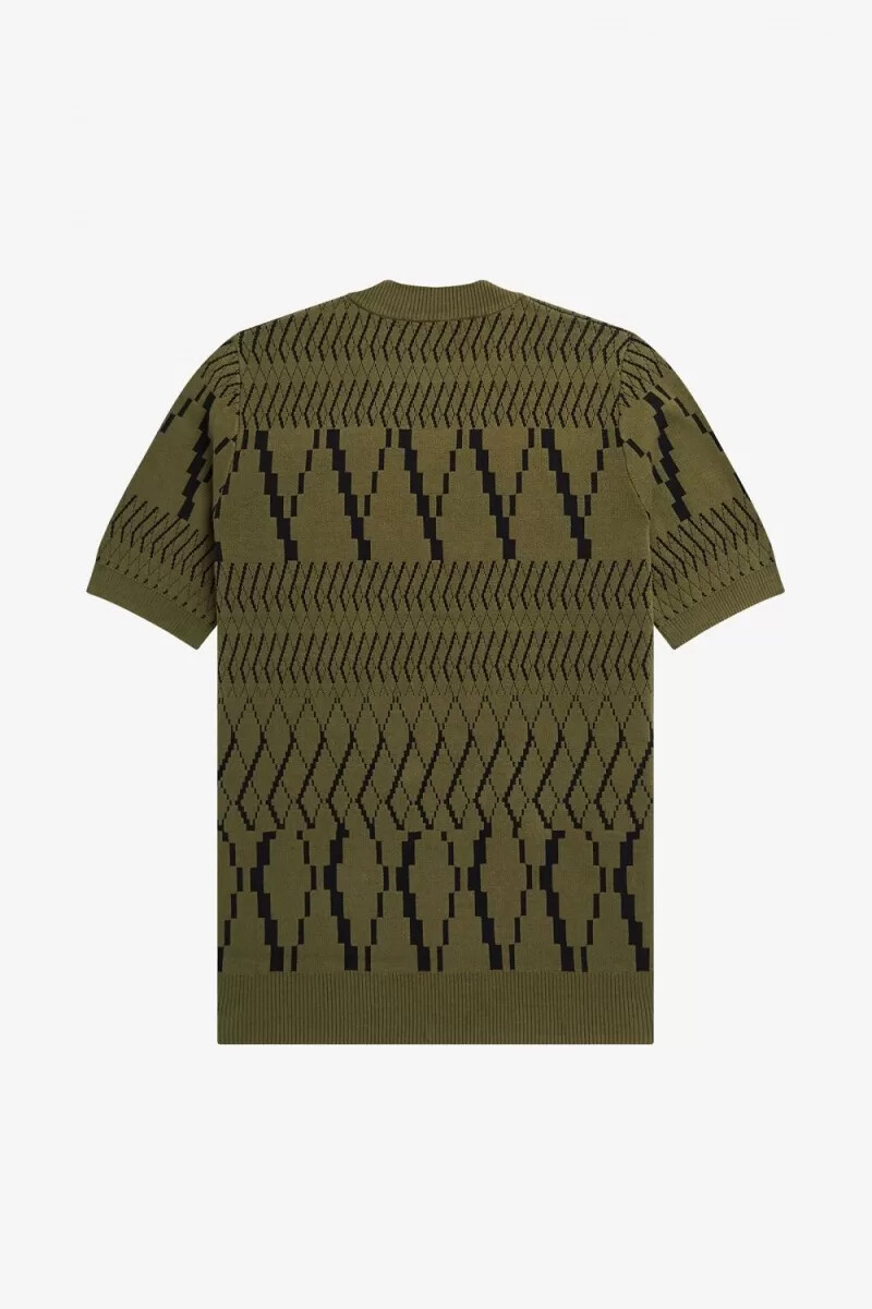 camiseta de punto con paneles de rombos de fred perry para hombre verde uniforme