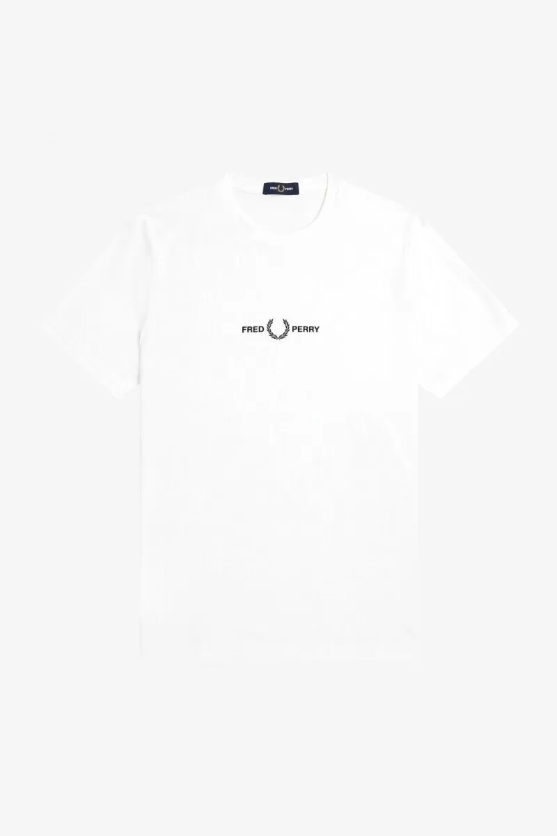 camiseta blanca bordada de fred perry para hombre