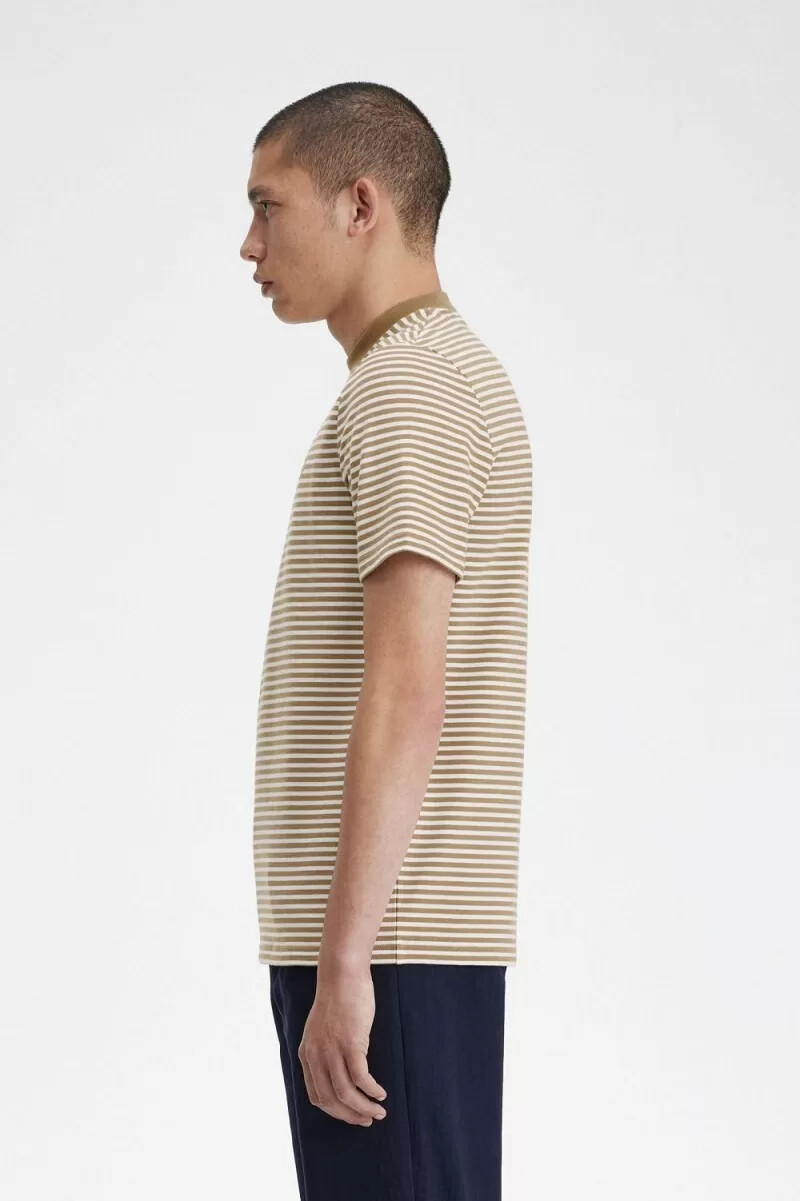 camiseta fred perry de rayas finas y peso pesado para hombre color blanco nieve y verde