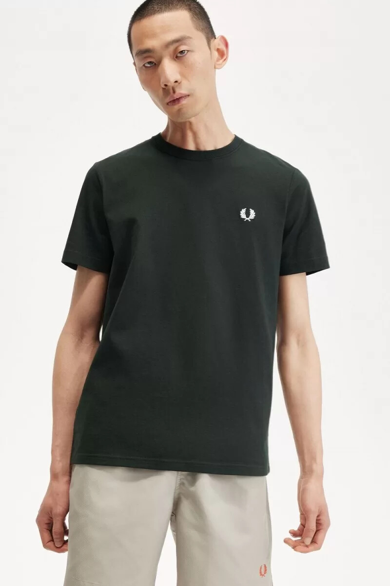 camiseta fred perry de cuello redondo para hombre verde noche y blanco nieve
