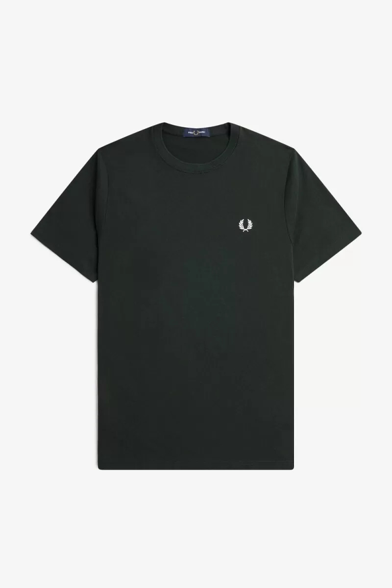 camiseta fred perry de cuello redondo para hombre verde noche y blanco nieve