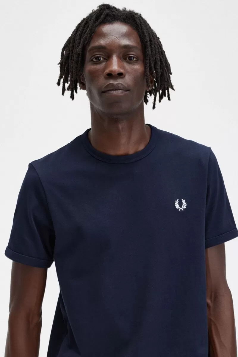 camiseta fred perry ringer para hombre azul marino