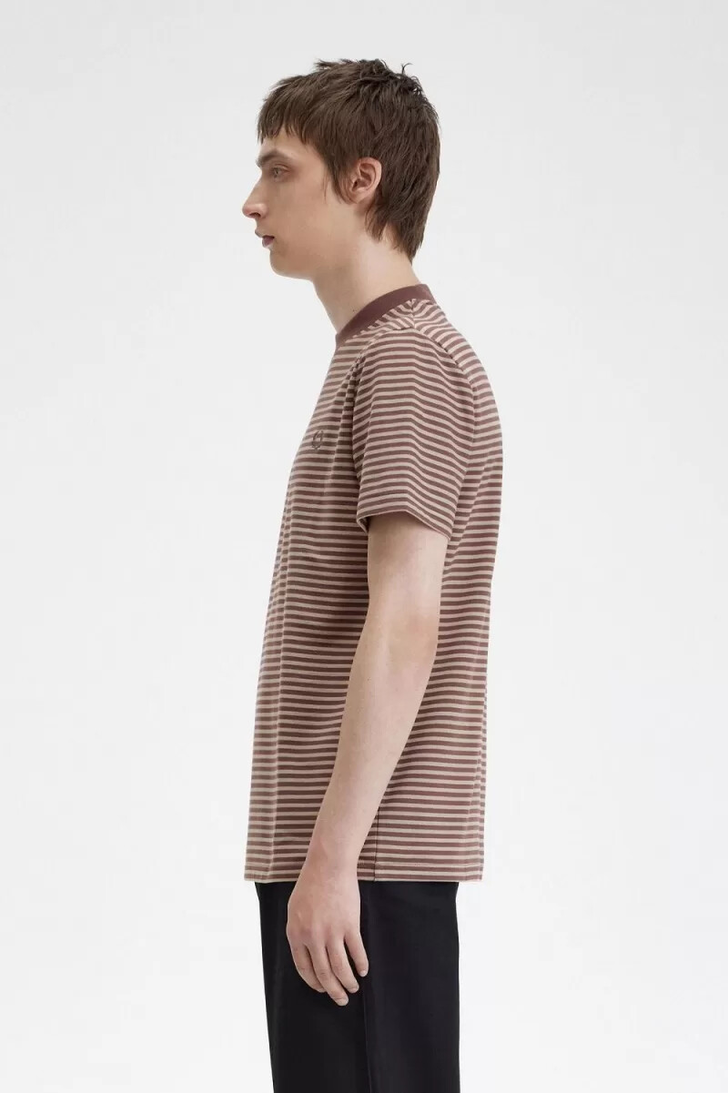 camiseta fred perry de rayas finas y peso pesado para hombre color rojo oscuro y gris cálido