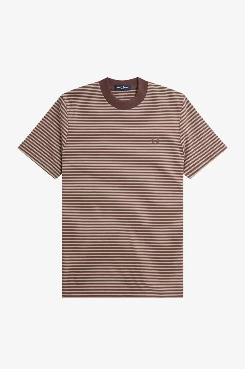 camiseta fred perry de rayas finas y peso pesado para hombre color rojo oscuro y gris cálido