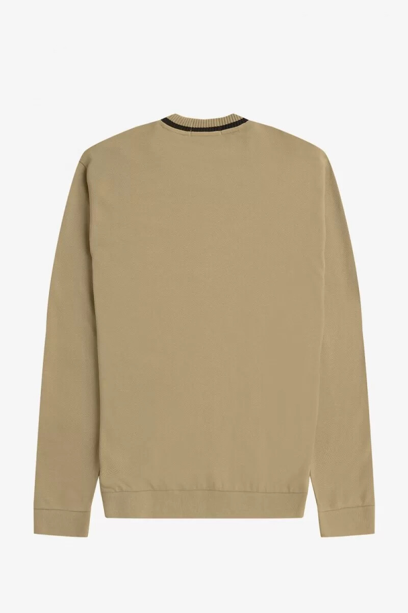 camiseta de piqué de manga larga fred perry para hombre color caqui