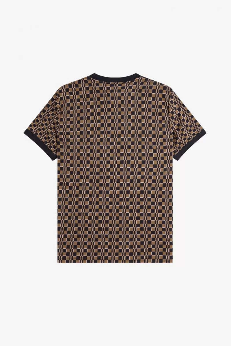 camiseta fred perry glitch chequerboard para hombre color marrón y azul marino
