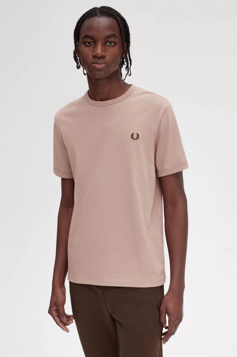 camiseta fred perry ringer para hombre rosa oscuro