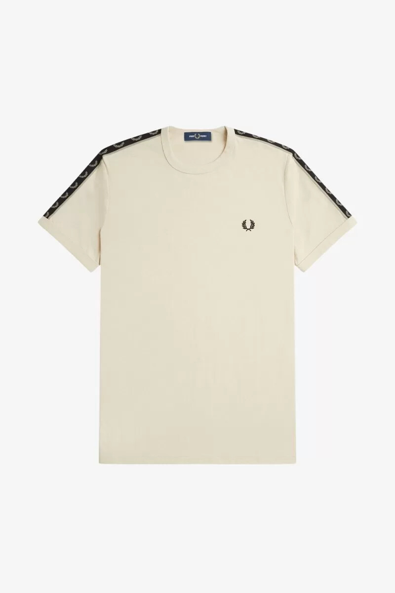 camiseta fred perry con ribetes y cinta en contraste para hombre color avena gris cálido