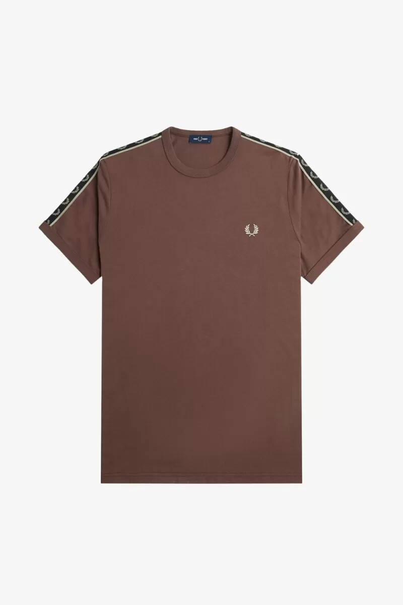 camiseta fred perry con ribetes y cinta en contraste para hombre color rojo oscuro y gris cálido