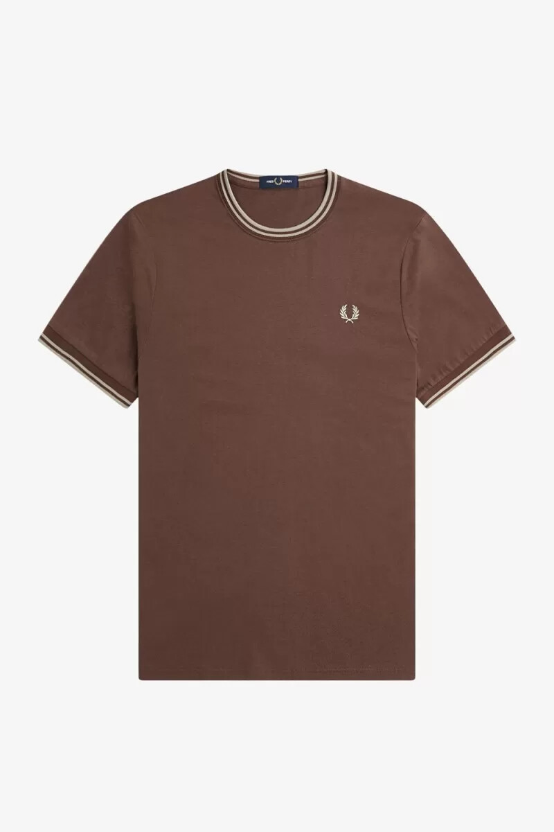 camiseta fred perry twin tipped para hombre color rojo oscuro y gris cálido