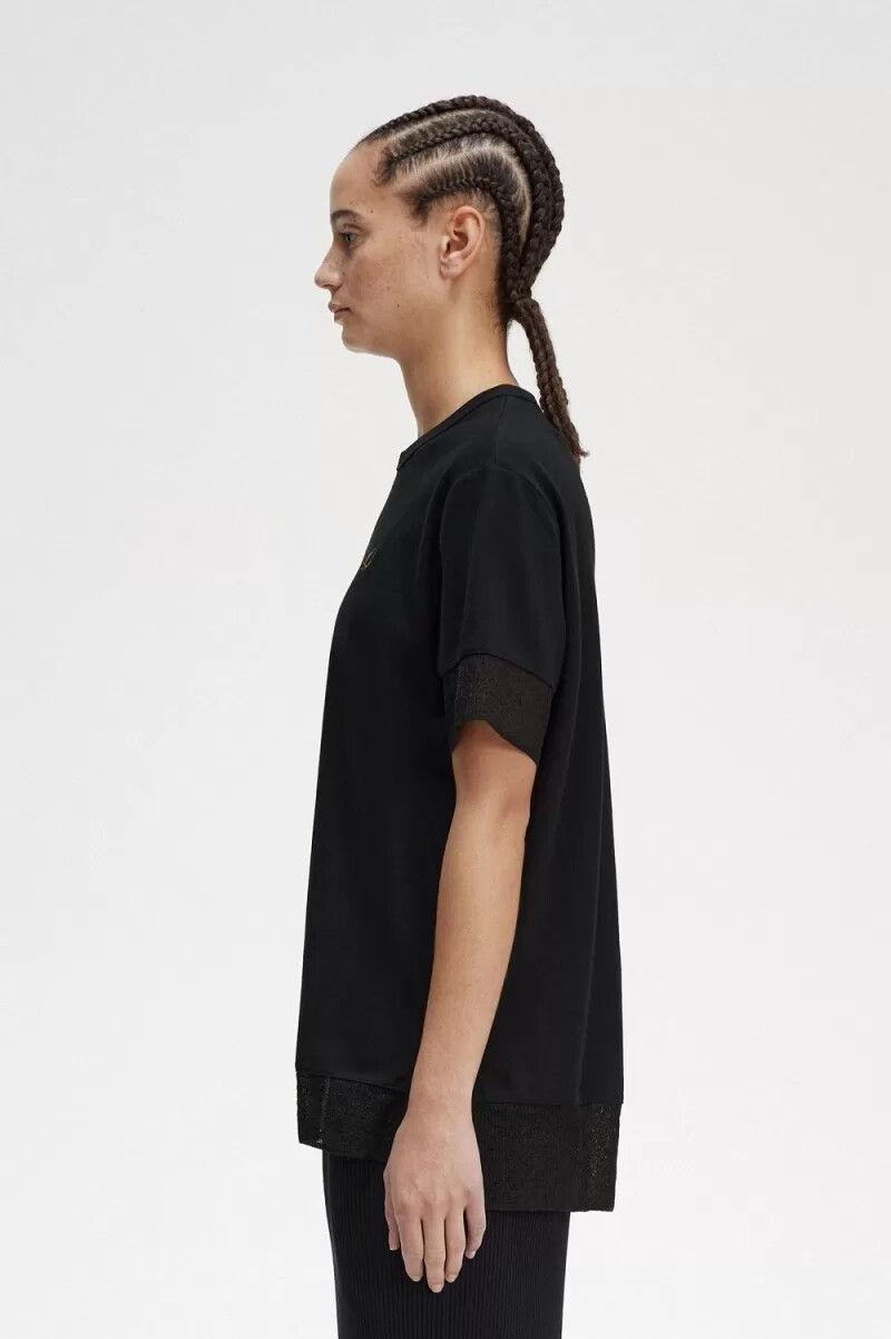camiseta fred perry de piqué con ribete transparente para mujer color negro