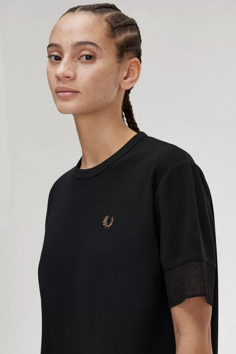 camiseta fred perry de piqué con ribete transparente para mujer color negro