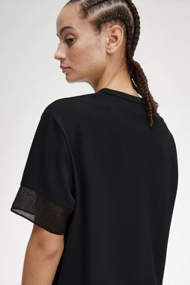 camiseta fred perry de piqué con ribete transparente para mujer color negro