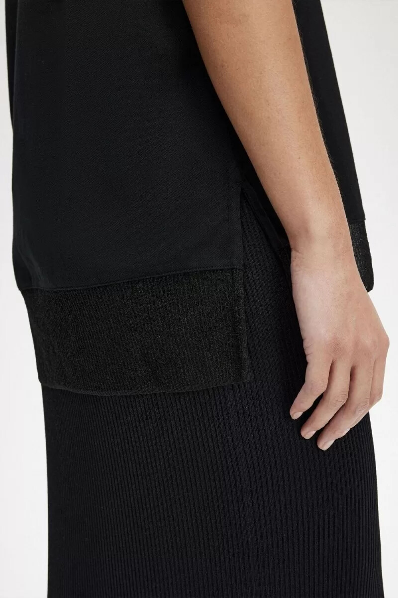 camiseta fred perry de piqué con ribete transparente para mujer color negro