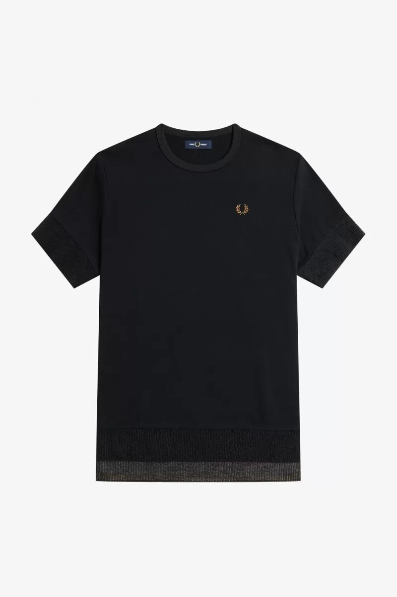 camiseta fred perry de piqué con ribete transparente para mujer color negro