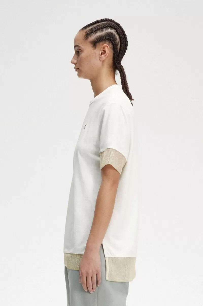 camiseta fred perry de piqué con ribete transparente para mujer color blanco nieve