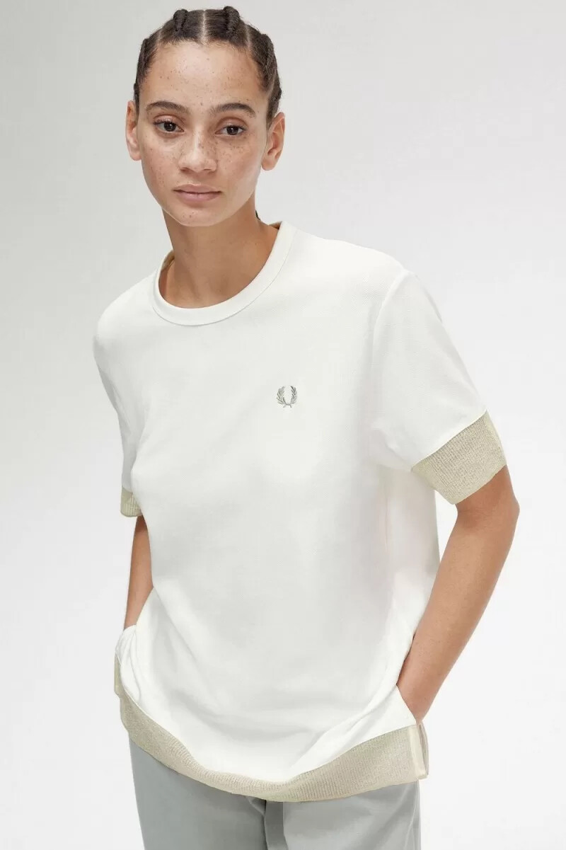 camiseta fred perry de piqué con ribete transparente para mujer color blanco nieve