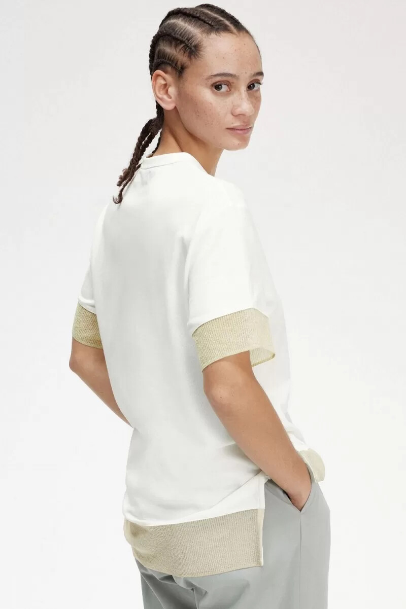 camiseta fred perry de piqué con ribete transparente para mujer color blanco nieve
