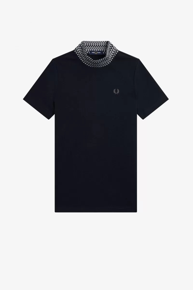 camiseta fred perry de cuello alto con ribete de jacquard para mujer azul marino