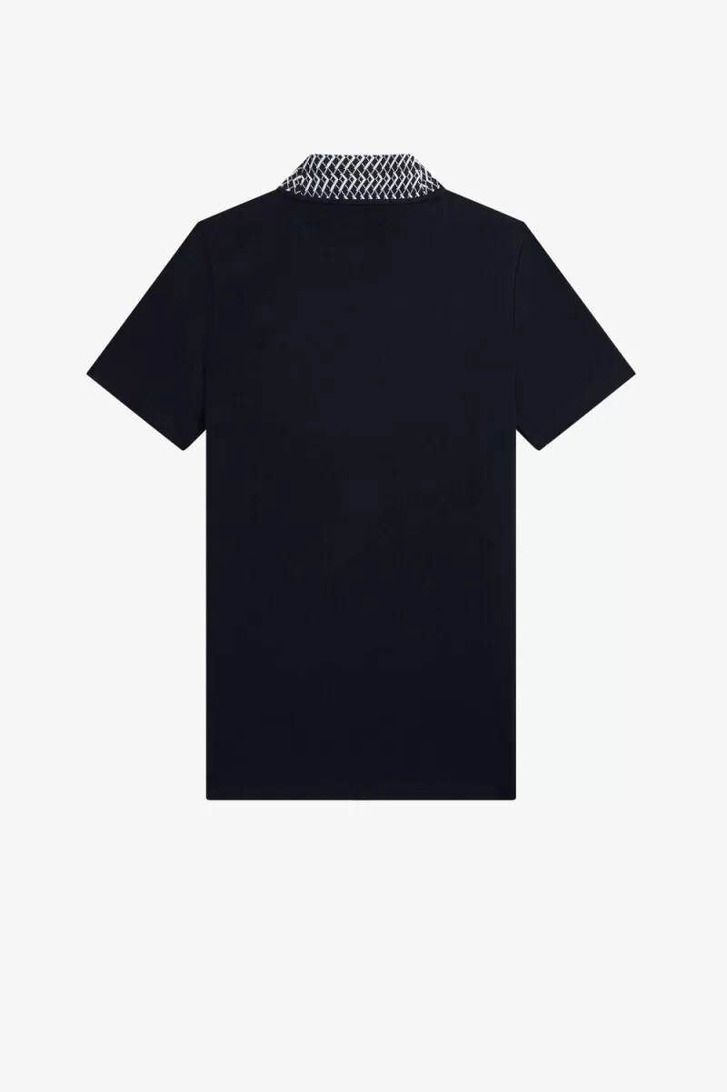 camiseta fred perry de cuello alto con ribete de jacquard para mujer azul marino
