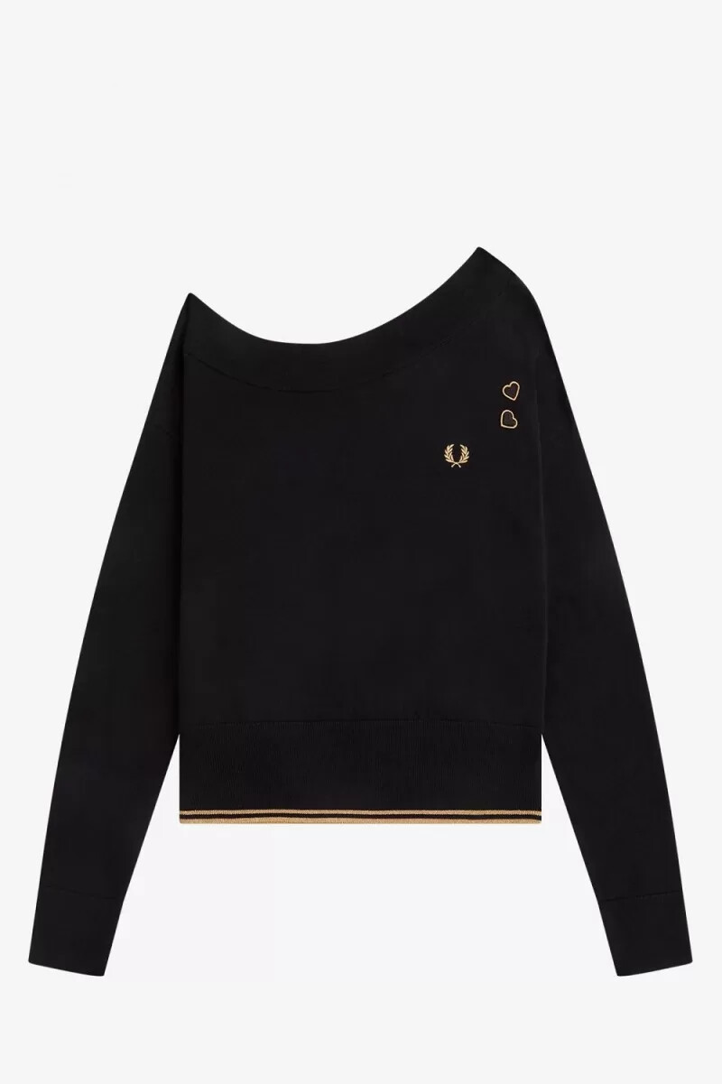 camiseta de punto con hombros descubiertos para mujer de fred perry negra