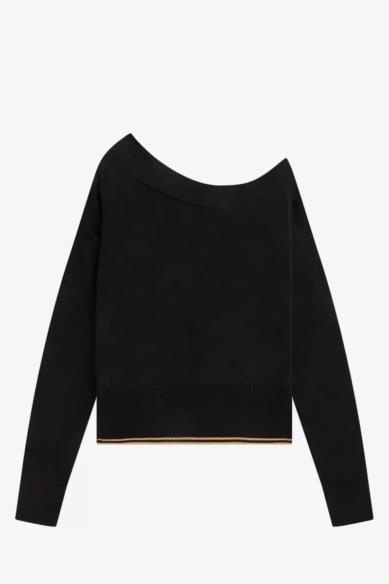 camiseta de punto con hombros descubiertos para mujer de fred perry negra