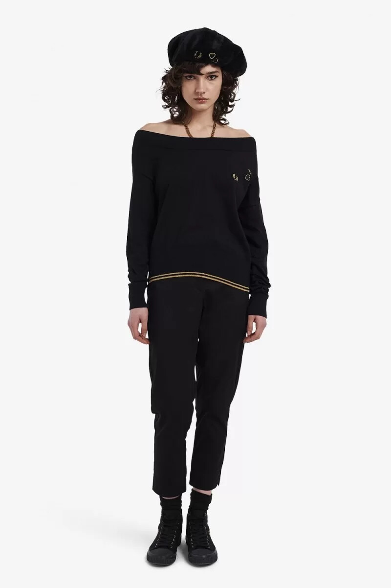 camiseta de punto con hombros descubiertos para mujer de fred perry negra