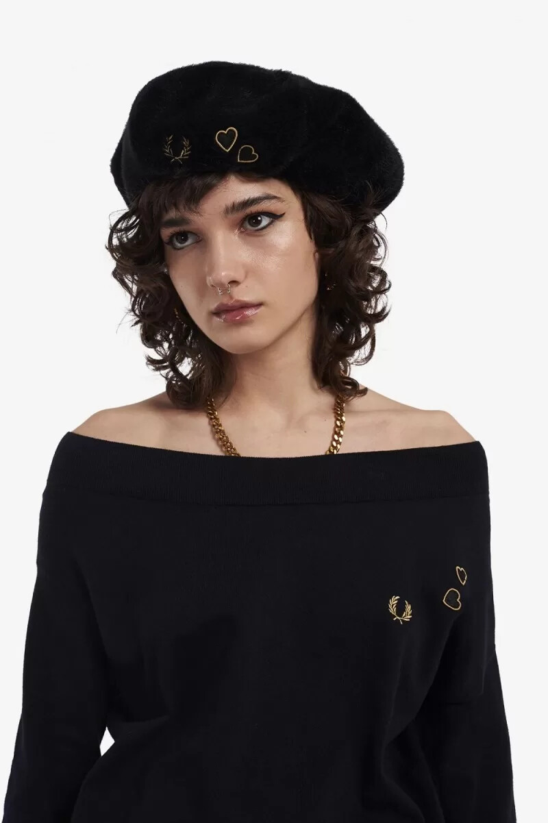camiseta de punto con hombros descubiertos para mujer de fred perry negra