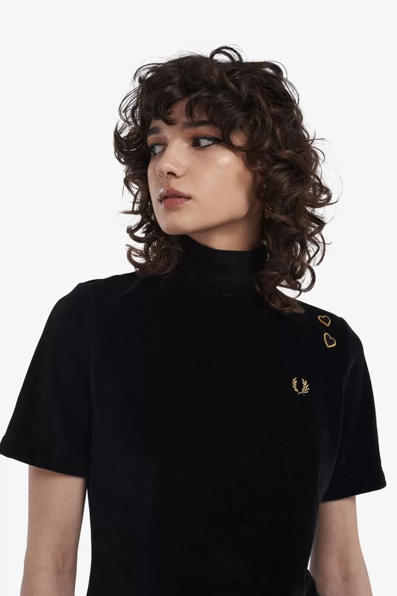 camiseta de terciopelo fred perry para mujer negra