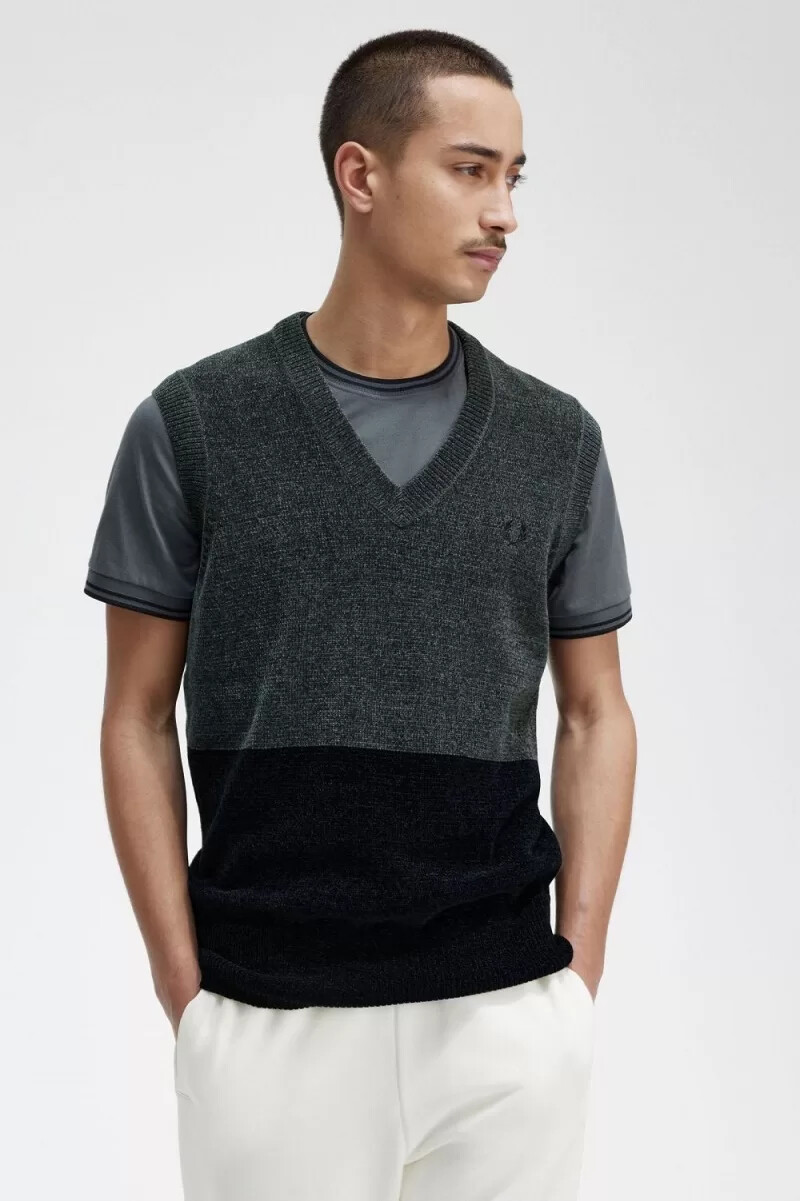 camiseta fred perry colour block chenille para hombre color verde campo