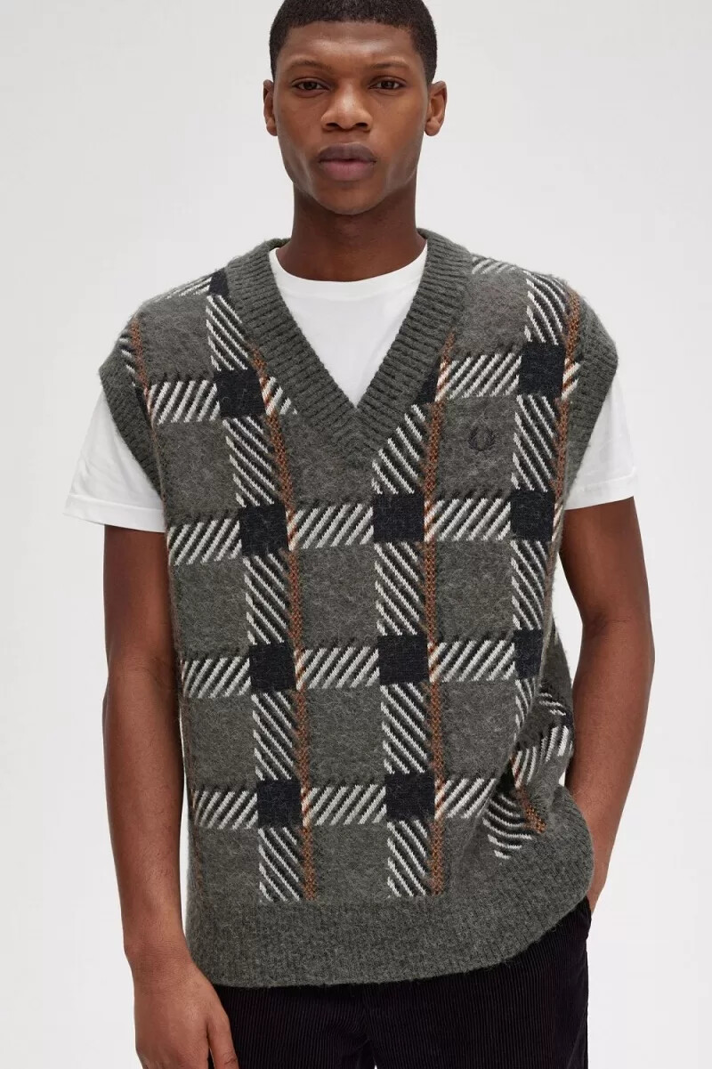 camiseta de tirantes fred perry glitch tartan para hombre color verde campo