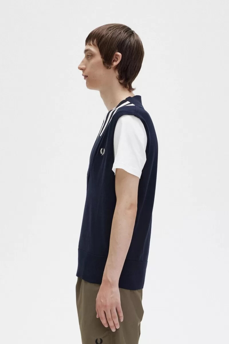 camiseta de tirantes de punto con cuello en v y ribete de fred perry para hombre color azul marino