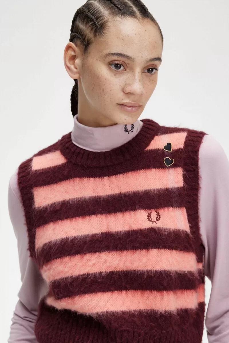 camiseta de tirantes de punto a rayas fred perry para mujer color sangre de buey