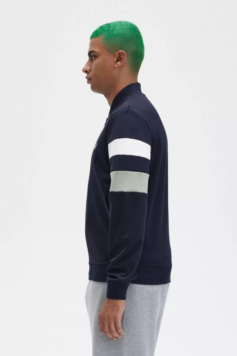 chaqueta deportiva fred perry con mangas con ribetes para hombre color azul marino