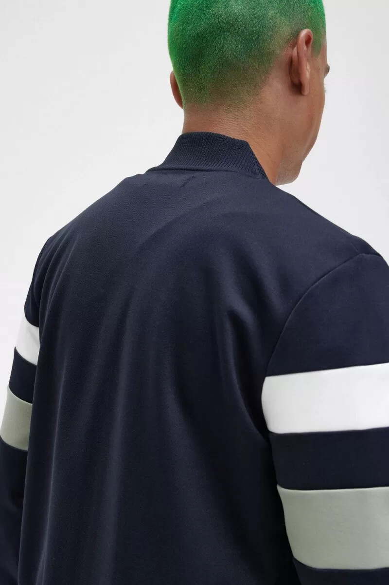 chaqueta deportiva fred perry con mangas con ribetes para hombre color azul marino