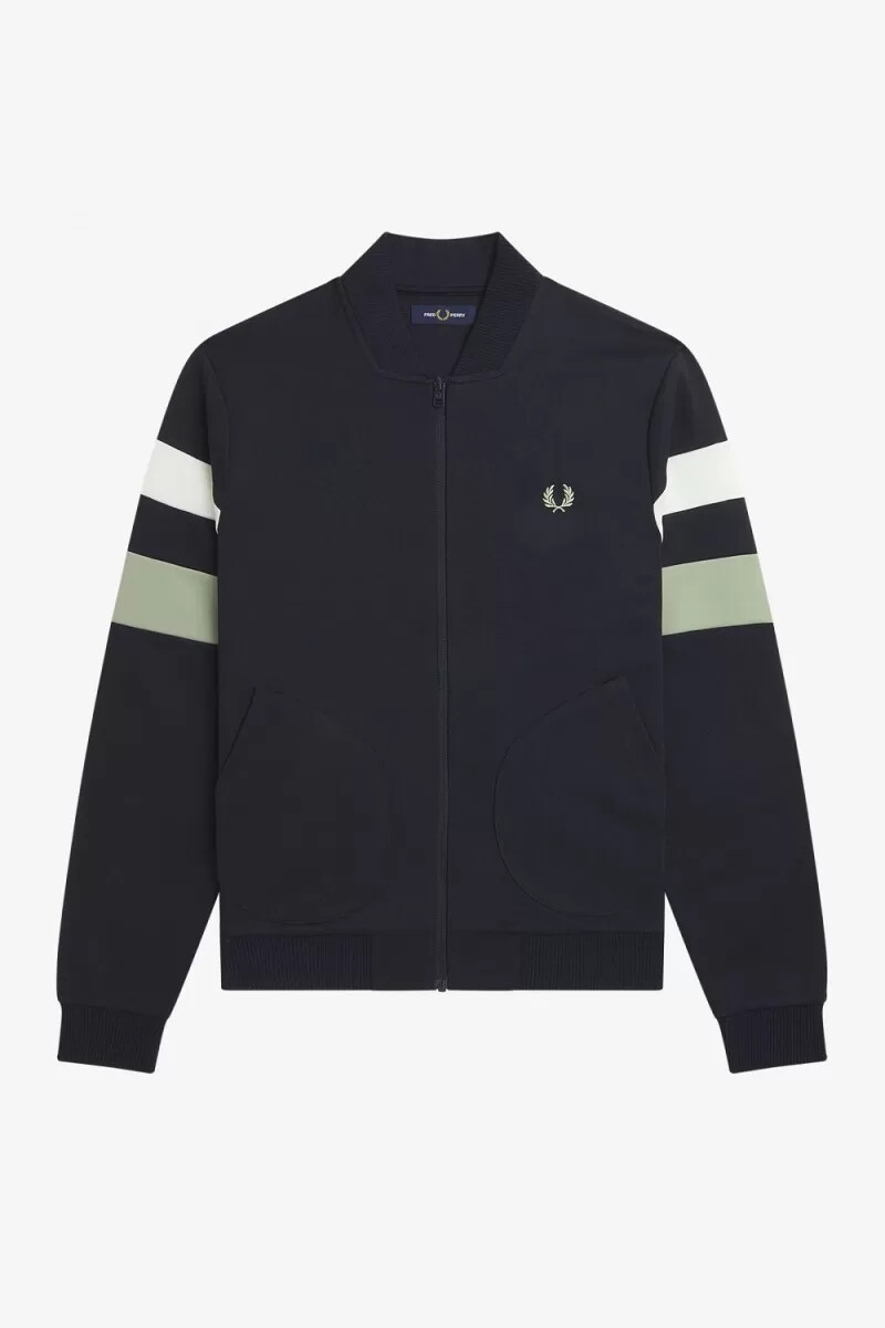 chaqueta deportiva fred perry con mangas con ribetes para hombre color azul marino