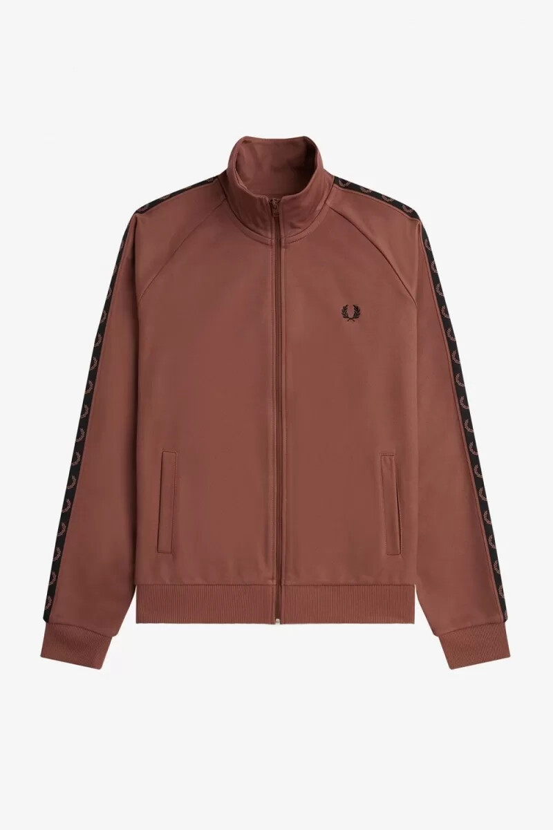 chaqueta deportiva fred perry con cinta en contraste para hombre color marrón whisky y negro