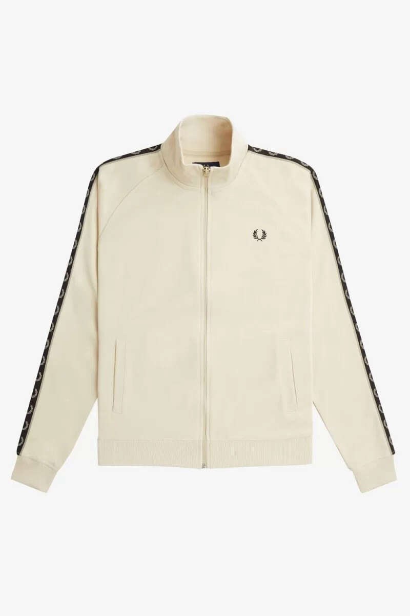 chaqueta deportiva fred perry con cinta en contraste para hombre color avena y gris cálido