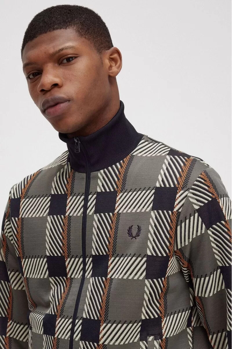 chaqueta deportiva fred perry glitch tartan para hombre verde campo