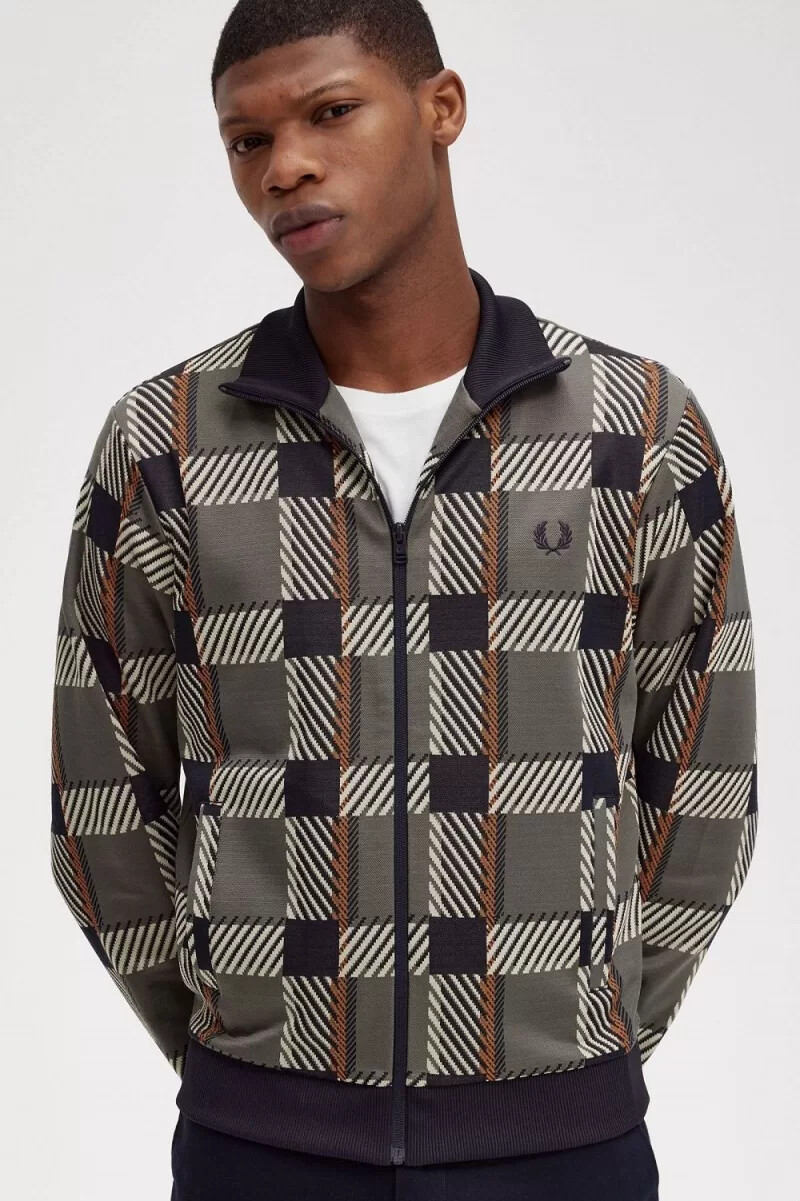 chaqueta deportiva fred perry glitch tartan para hombre verde campo