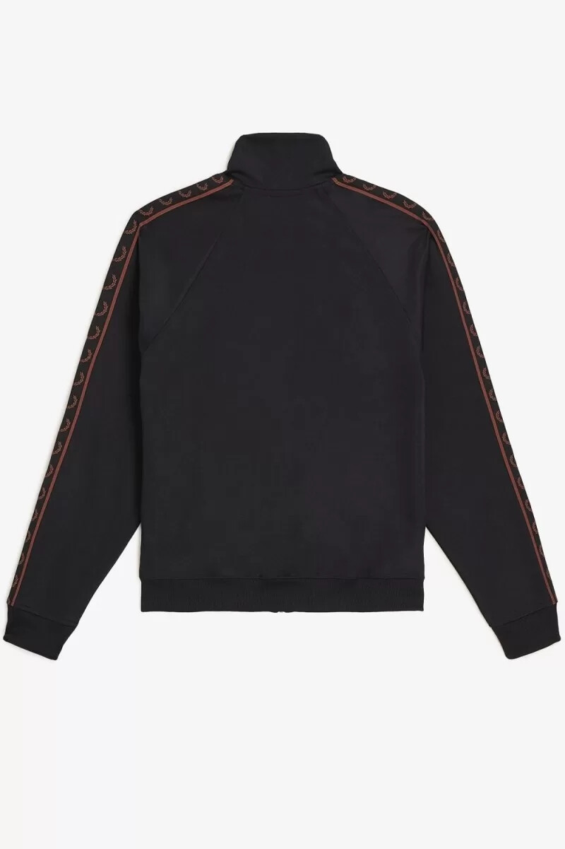 chaqueta deportiva fred perry con cinta en contraste para hombre color negro y marrón whisky