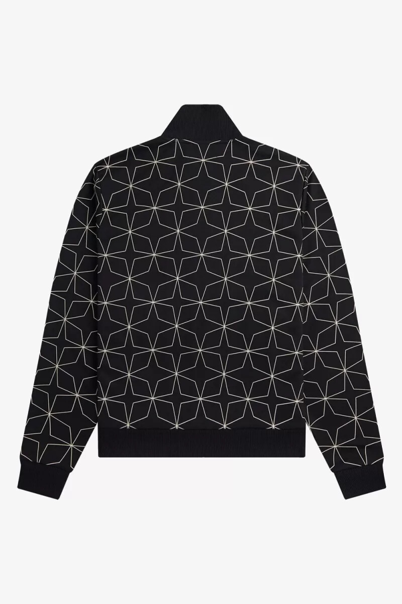 chaqueta deportiva negra con estampado geométrico para hombre de fred perry