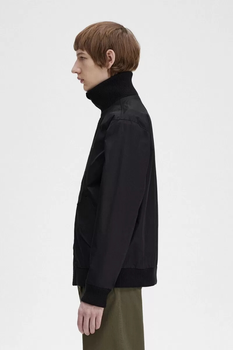chaqueta bomber de tenis de punto acanalado fred perry para hombre color negro