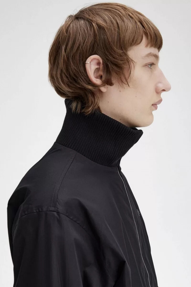 chaqueta bomber de tenis de punto acanalado fred perry para hombre color negro